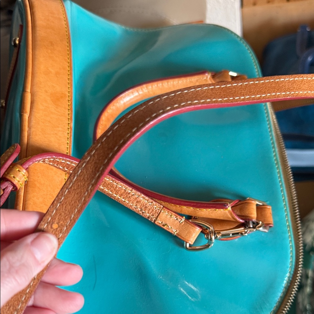 Dooney & Bourke Teal Patent Satchel with Tan Trim - Picture 6 of 6